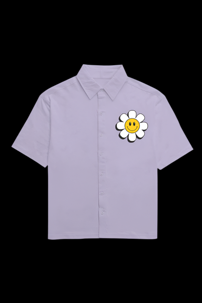 Cotton Shirt | Lavender with Smiley Flower Print