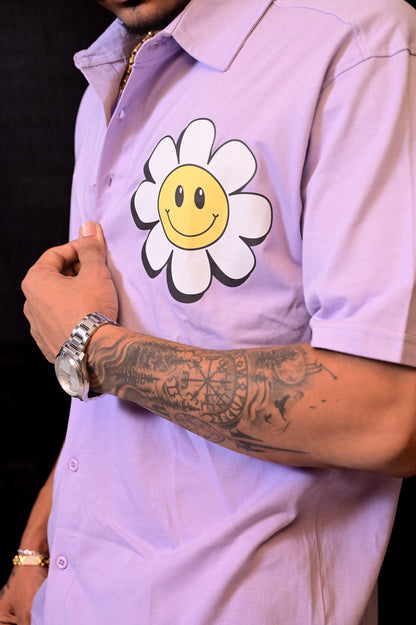 Cotton Shirt | Lavender with Smiley Flower Print