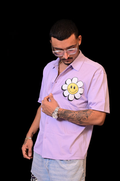 Cotton Shirt | Lavender with Smiley Flower Print